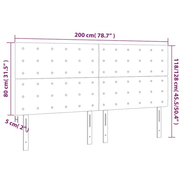 Sänggavel LED mörkblå 200x5x118/128 cm sammet