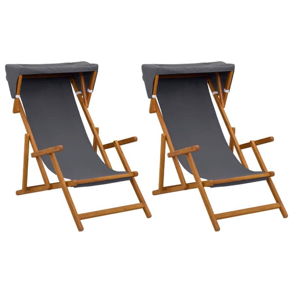 Deck Chair 2 st 3 Position Massiv Eukalyptus Trä Grå