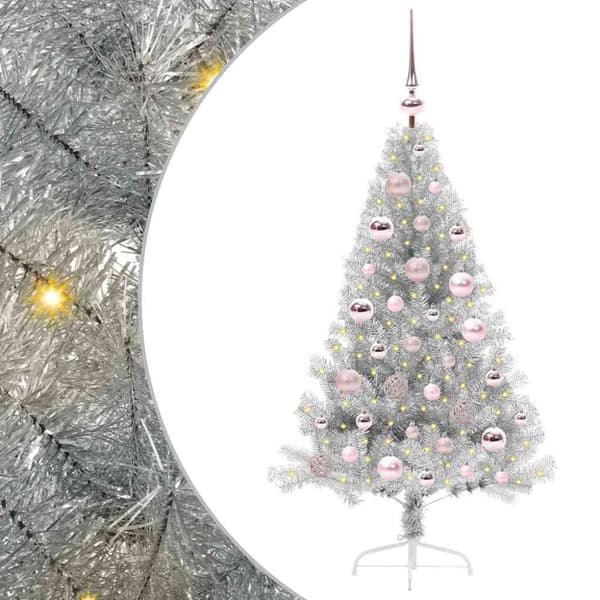 Konstgjord Förbelyst Julgran Silver 120 cm PET