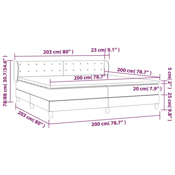 Ramsäng med madrass mörkgrå 200x200 cm sammet