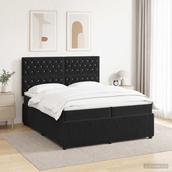 LED sängram med madrass Svart 200 x 200 cm Sammet