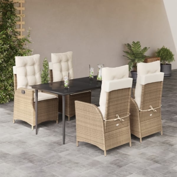Matgrupp för trädgården med dynor 5 delar beige konstrotting