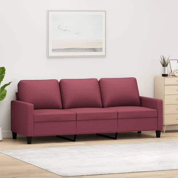 3-sitssoffa vinröd 180 cm tyg