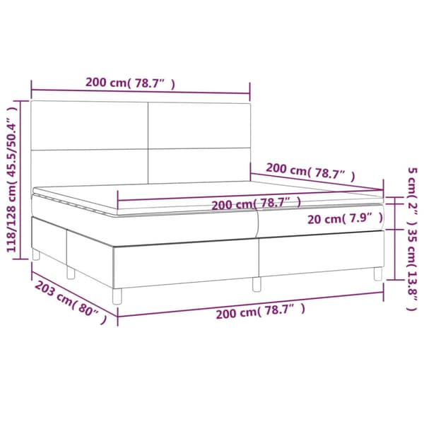 Ramsäng med madrass & LED mörkgrön 200x200 cm sammet