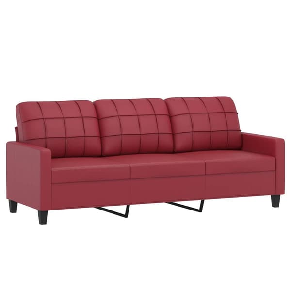 3-sitssoffa med fotpall vinröd 180 cm konstläder
