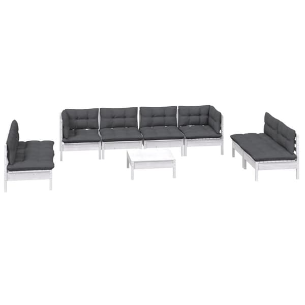 Loungegrupp med dynor 9 delar massiv furu