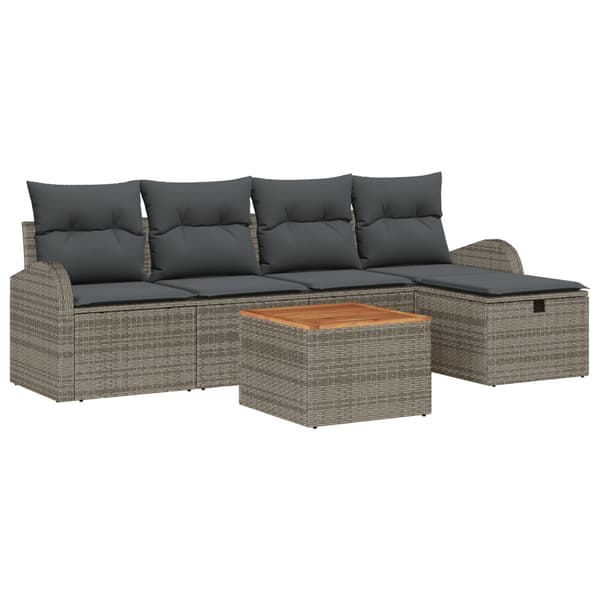Trädgårdsoffset med kudde med lagring 6 pcs Grå Poly rattan