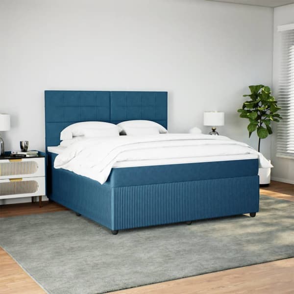 Ramsäng med madrass blå 180x200 cm sammet