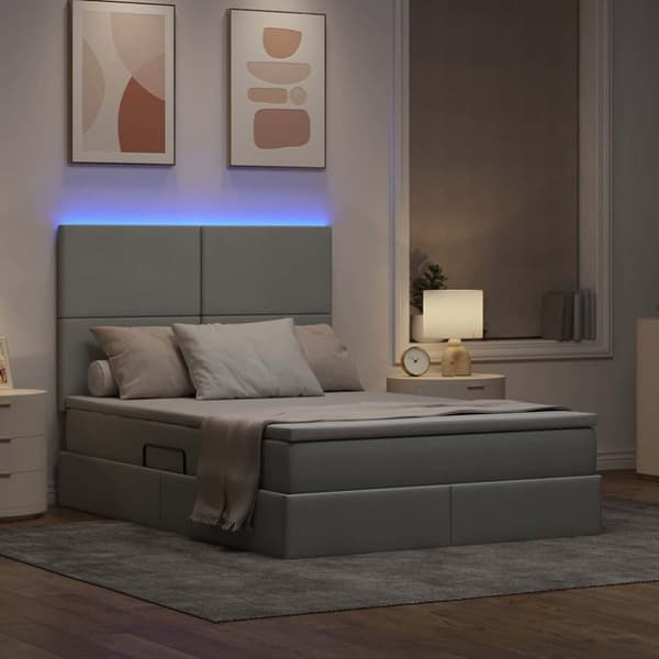 Förvaringssäng med LED med led Ljusgrå 140 x 190 cm Polyester