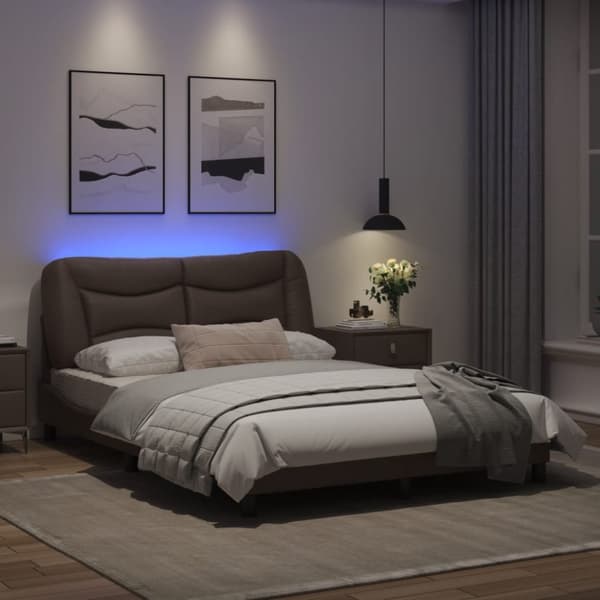 Bed Frame with LED without Mattress "Hvar" Brown 140x190 cm