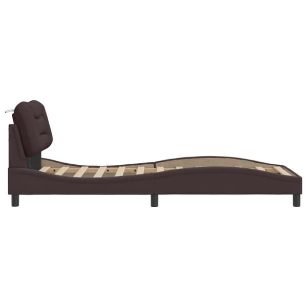 Bed Frame with LED without Mattress "Hvar" Dark Brown 90x200 cm Fabric