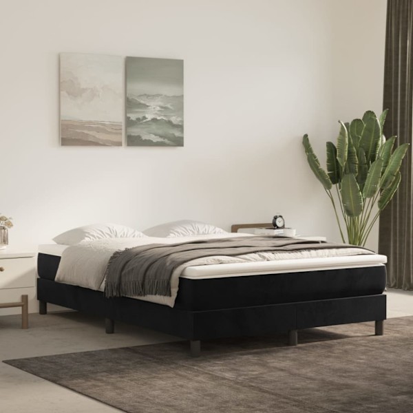 Boxspring-sängram svart 140x190 cm sammet