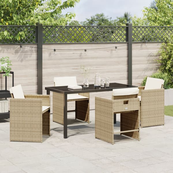 Trädgårdsmöbelset med kudde 5 pcs Beige konstrotting