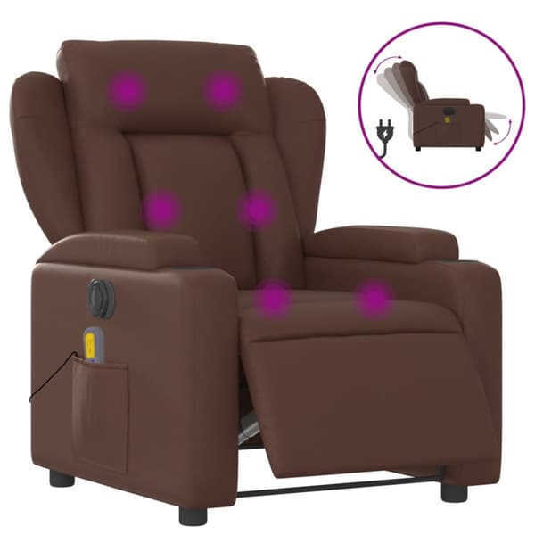 Elektrisk massagefåtölj brun konstläder