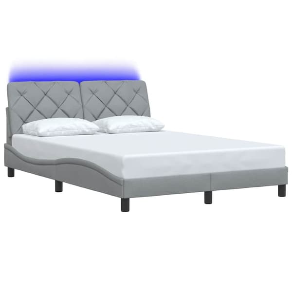 Bed Frame with LED without Mattress Light Grey 140x190 cm Fabric