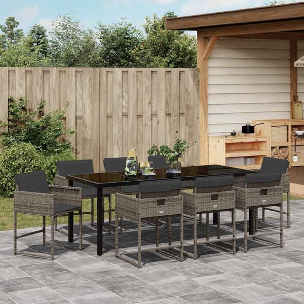 Trädgårdsmöbelset 9 pcs Grå konstrotting