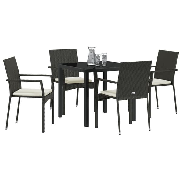Trädgårdsmöbelset med kudde 5 pcs Svart konstrotting