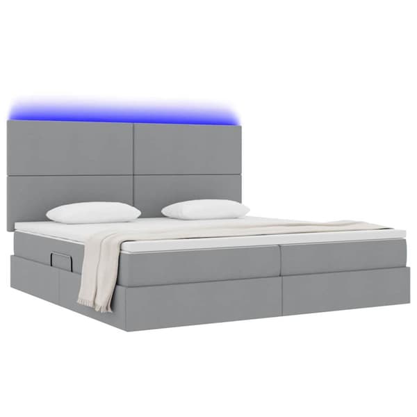 Förvaringssäng med LED med led Ljusgrå 200 x 200 cm Polyester