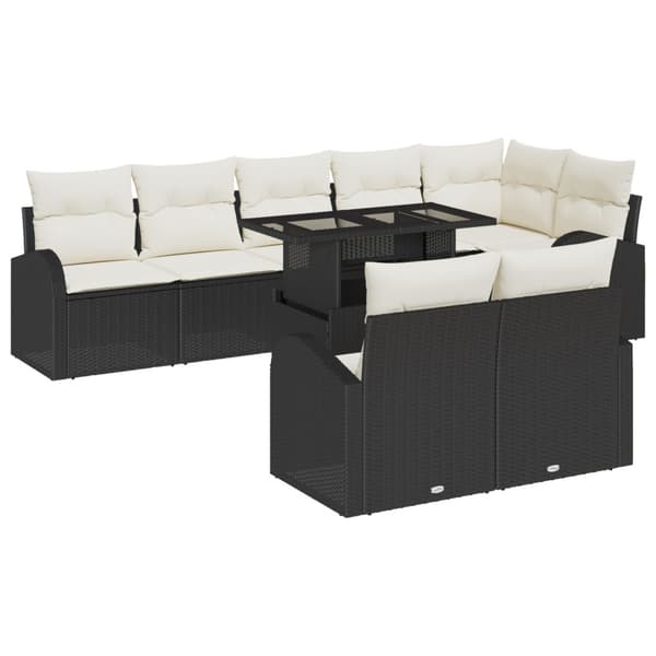 Trädgårdsoffset med lagring 9 pcs Svart Poly rattan