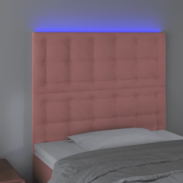 Sänggavel LED rosa 80x5x118/128 cm sammet