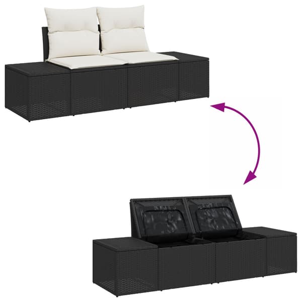 Trädgårdsoffset med lagring 10 pcs Svart Poly rattan
