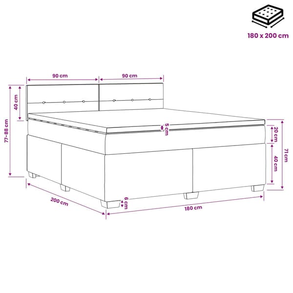 Boxspring säng med madrass och LED Mörkgrå 180 x 200 cm Sammet