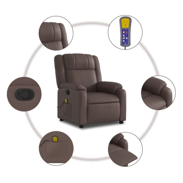 Massagefåtölj brun konstläder