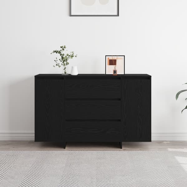 Sideboard med låda Svart Ek 120 x 41 x 75 cm Konstruerat trä