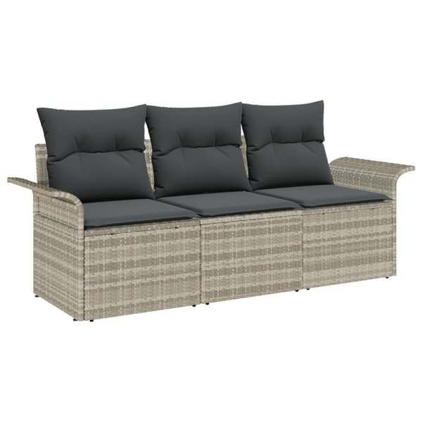 Trädgårdsoffset med kudde med lagring 3 pcs Ljusgrå Poly rattan