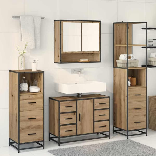 Badrumsmöbelset med låda 3 pcs Artisan Ek Konstruerat trä