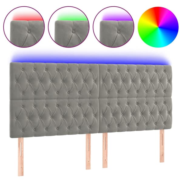 Sänggavel LED ljusgrå 200x7x118/128 cm sammet