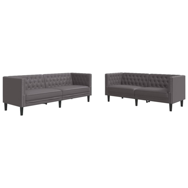 Soffgrupp chesterfield 2 delar grå konstläder