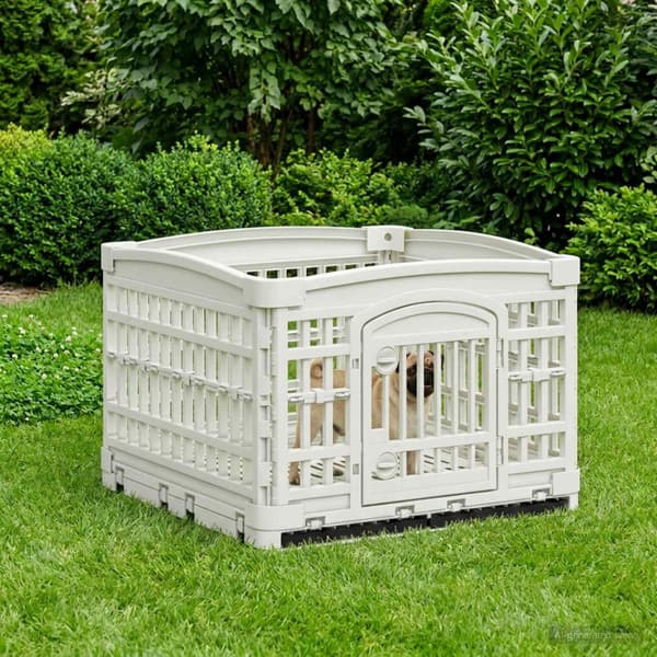 4-delad Hundlekhage 122 x 106,5 x 82 cm Plast Vit Hopfällbar
