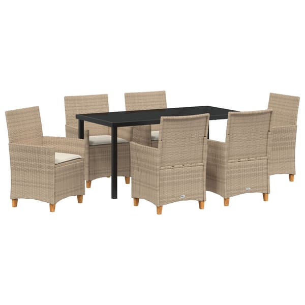 Trädgårdsmöbelset 7 pcs Beige konstrotting