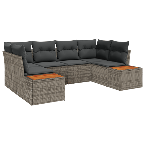 Trädgårdsoffset med kudde med lagring 6 pcs Grå Polyrattan