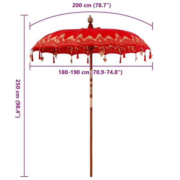 Balinesisk Parasol Röd 185 x 185 x 260 cm Bomull