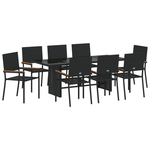 Trädgårdsmöbelset 9 pcs Svart konstrotting