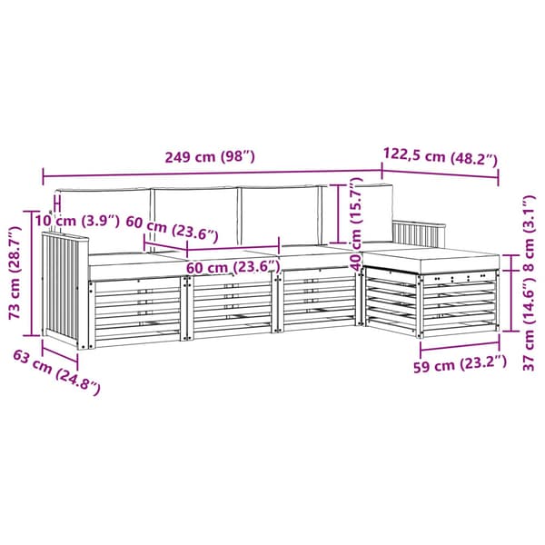 Utomhussoffset 5 pcs Vit och antracit 249 x 122,5 x 73 cm