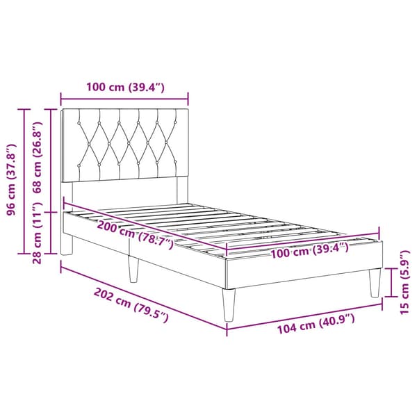 Sängram med huvudgavel Mörkgrå 100 x 200 cm Sammet