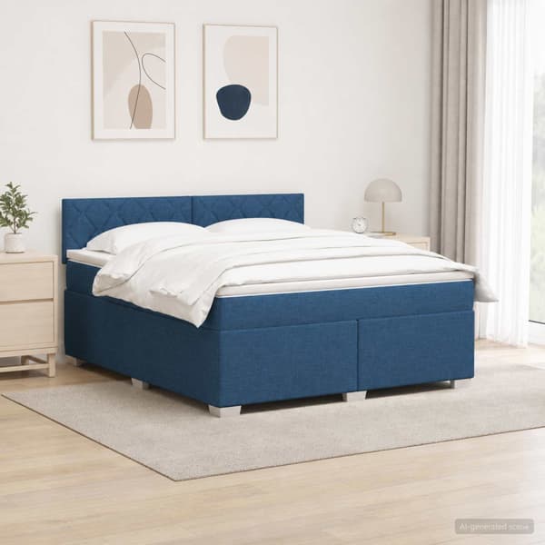 Boxspring säng med madrass och LED Blå 180 x 200 cm Tyg