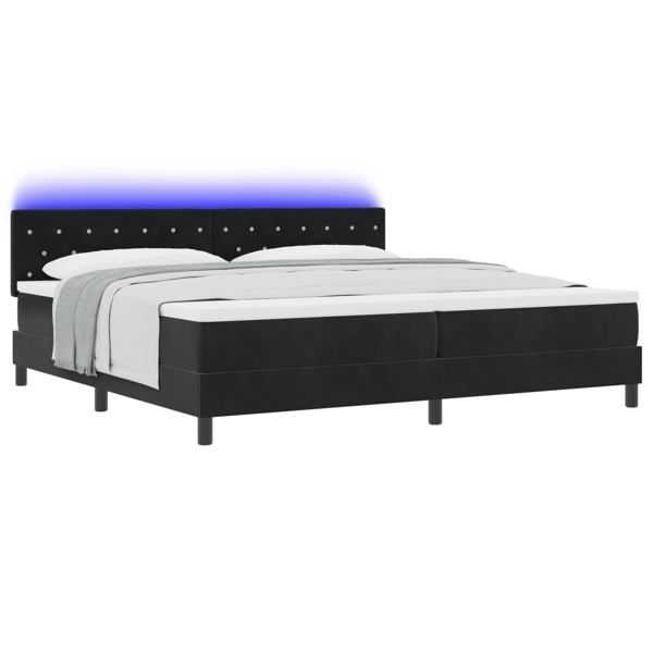 LED Box Säng med huvudgavel Svart 200 x 200 cm Sammet
