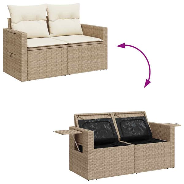 Soffgrupp för trädgården med dynor 6 delar beige konstrotting