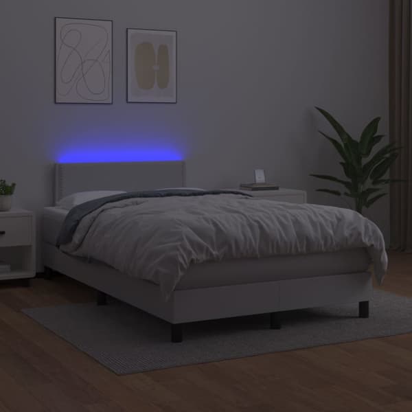 Ramsäng med madrass & LED vit 120x200 cm konstläder