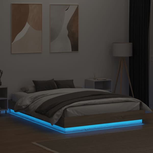 Sängram med LEDs sonoma-ek 160x200 cm