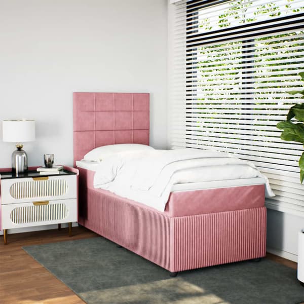 Ramsäng med madrass rosa 90x190 cm sammet