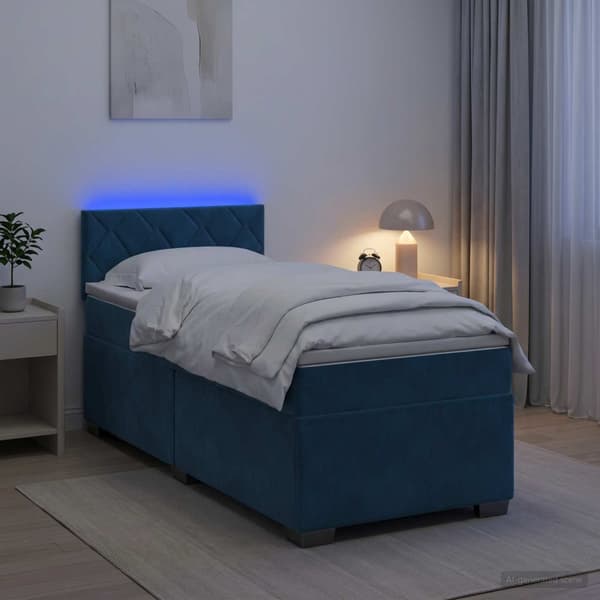 Boxspring säng med madrass och LED Blå 100 x 200 cm Sammet