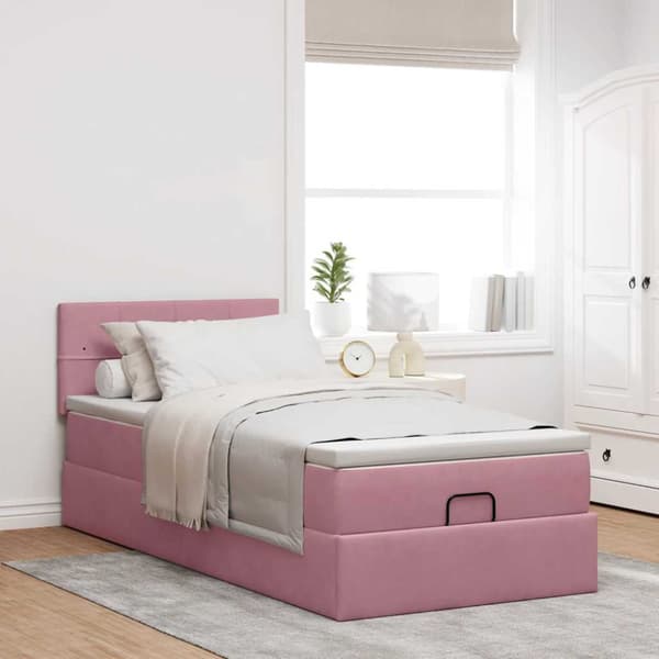 Ottoman sängram med madrass rosa 90x200 cm sammet