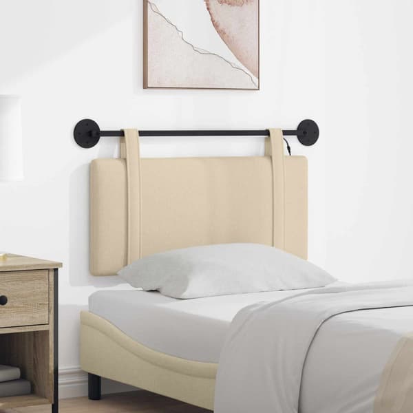 Hängande sänggavel Med LED-lampa Gräddvit Tyg