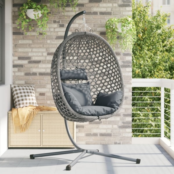 Hängande Äggstol Korg med Stöd Grå Poly Rattan