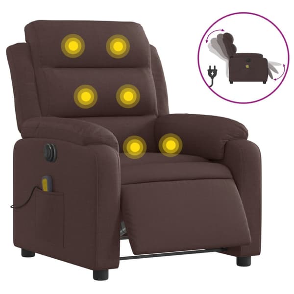Elektrisk massagefåtölj mörkbrun tyg